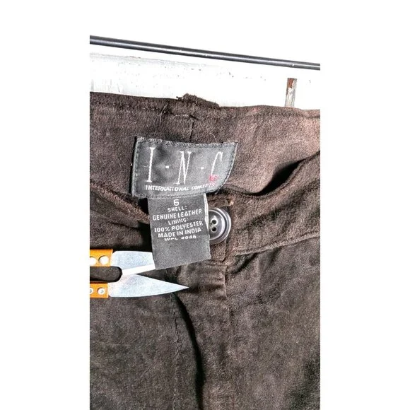 Vintage brown suede leather drawstring ankle cargo style pants